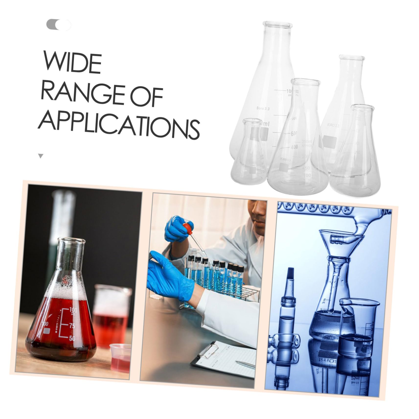 Hemobllo 5 piezas Matraz Erlenmeyer de Vidrio Borosilicato Resistente Altas Temperaturas Capacidad Variada para Laboratorio Experimentos Científicos Seguro Base Triangular