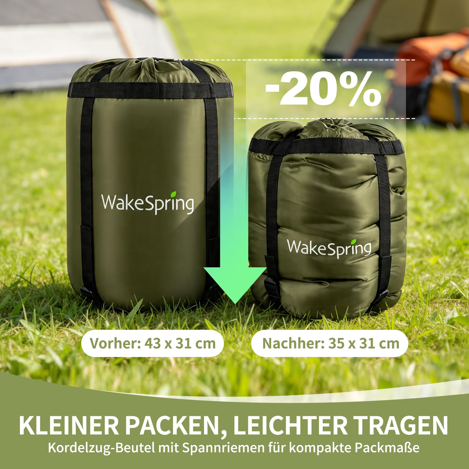 Schlafsack Erwachsene, 3-Jahreszeiten Mumienschlafsack Outdoor, wasserabweisender Camping Schlafsack Kapuze 450GSM, 200/230 cm, für Reisen