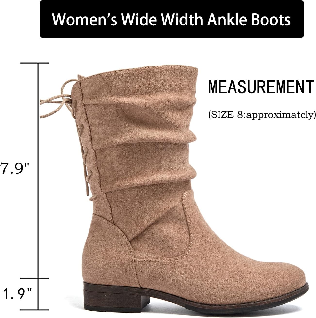 Luoika Women's Wide Width Ankle Boots - Low Heel Side Zipper Slouchy Mid Calf Boots Short Booties. - Image 4
