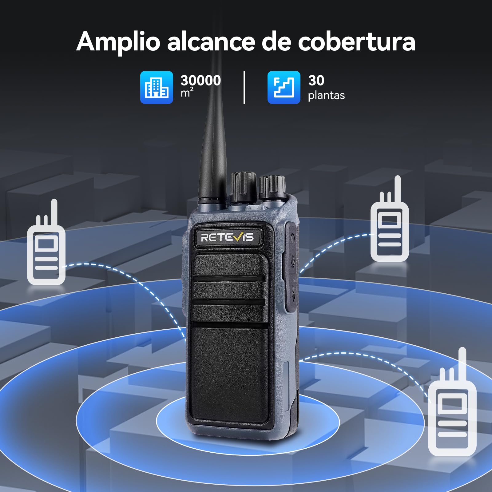 Retevis C64 Walkie Talkies con Control de Voz, Radio Bidireccional de Largo Alcance, 2500 mAh, VOX, Radio de Alta Potencia con Micrófono de Altavoz para Seguridad, Emergencia (Negro, 2 Piezas)
