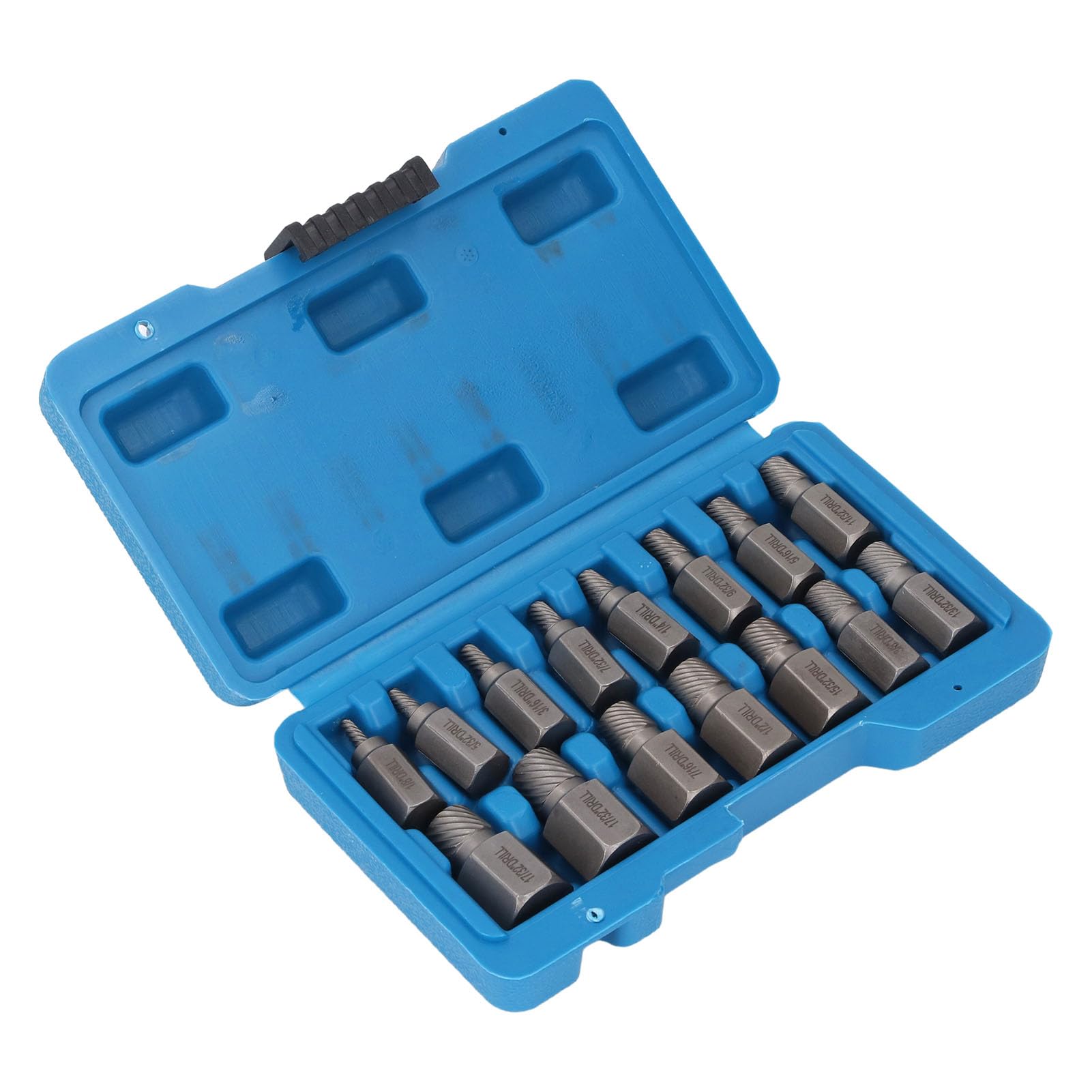 Screw Extractor Set, Quick Identification Undeformed Cr Mo Steel Easy Out Bolt Extractor 15Pcs with Plastic Box for Industrial Use
