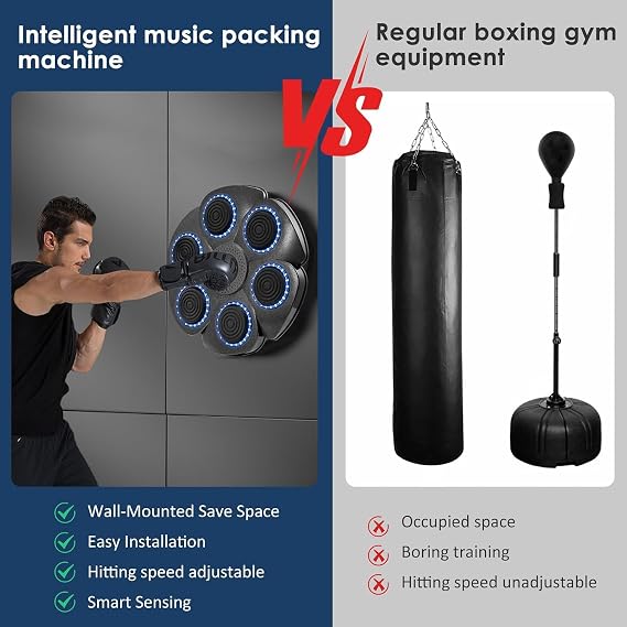 Music Boxing Machine, Smart Interactive Boxing Game with Bluetooth, RGB Light Strike Points & Shock Absorption, Wall-Mounted Musical Boxing Trainer with Gloves for Home Fitness