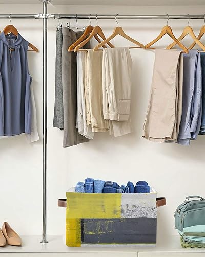 Miniatura 5 de Yellow Grey Storage Basket for Organizing Shelves, Collapsible Storage Bins Boxes with Handle, Modern Oil Painting Geometric Abstract Art Aesthetics