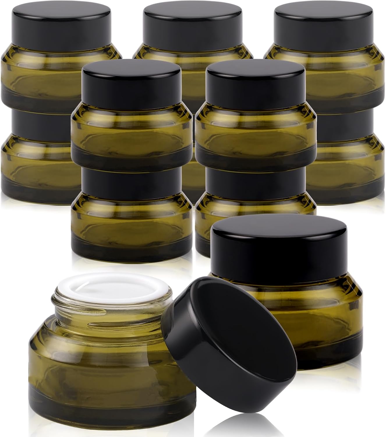12 pack Glass Cosmetic Jars with Lids Small Lotion Containers for Traveling Green Empty Skincare Container for Face Cream Toiletries Makeup (1oz)