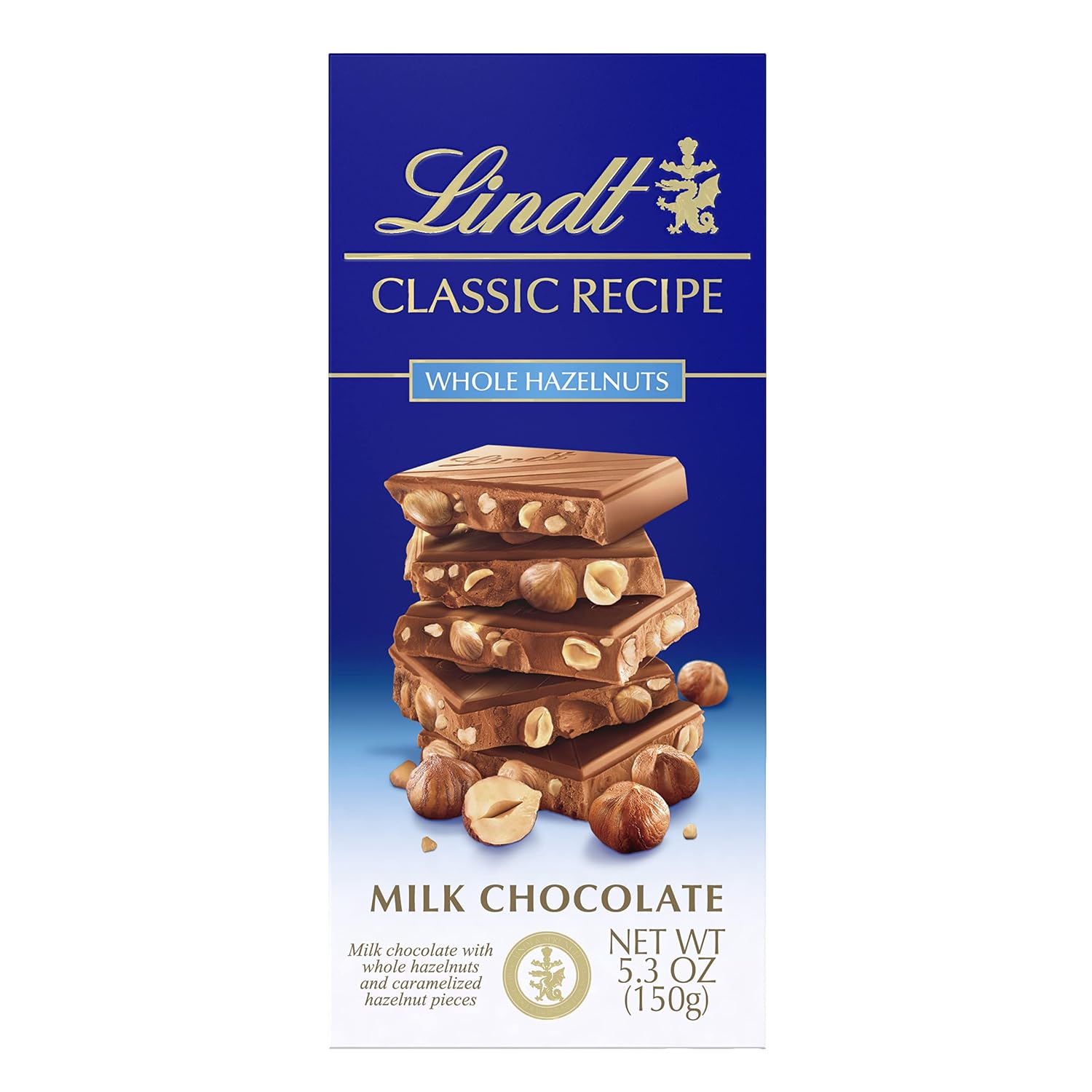 Lindt CLASSIC RECIPE Whole Hazelnut Milk Chocolate Candy Bar, Milk Chocolate Candy, 5.3 oz.