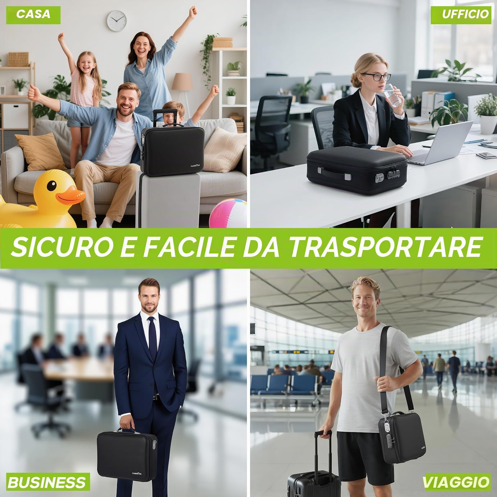 PAWBOSE Scatola per documenti ignifuga, con serratura a combinazione, custodia rigida impermeabile ignifuga, sicura per documenti importanti, certificati, laptop, passaporti (nero, 41 x 30 x 13 cm)