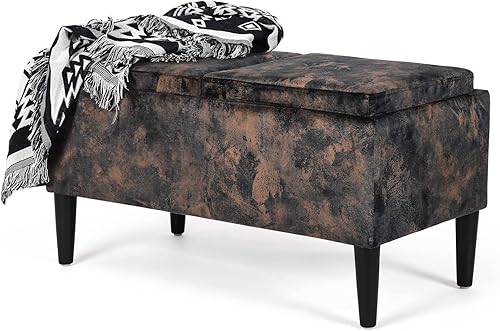 Miniatura 30 de Homebeez Banco otomano de almacenamiento de terciopelo copetudo, reposapiés con ribete de cabeza de clavo (azul) Azul,verde (ink green),Beige