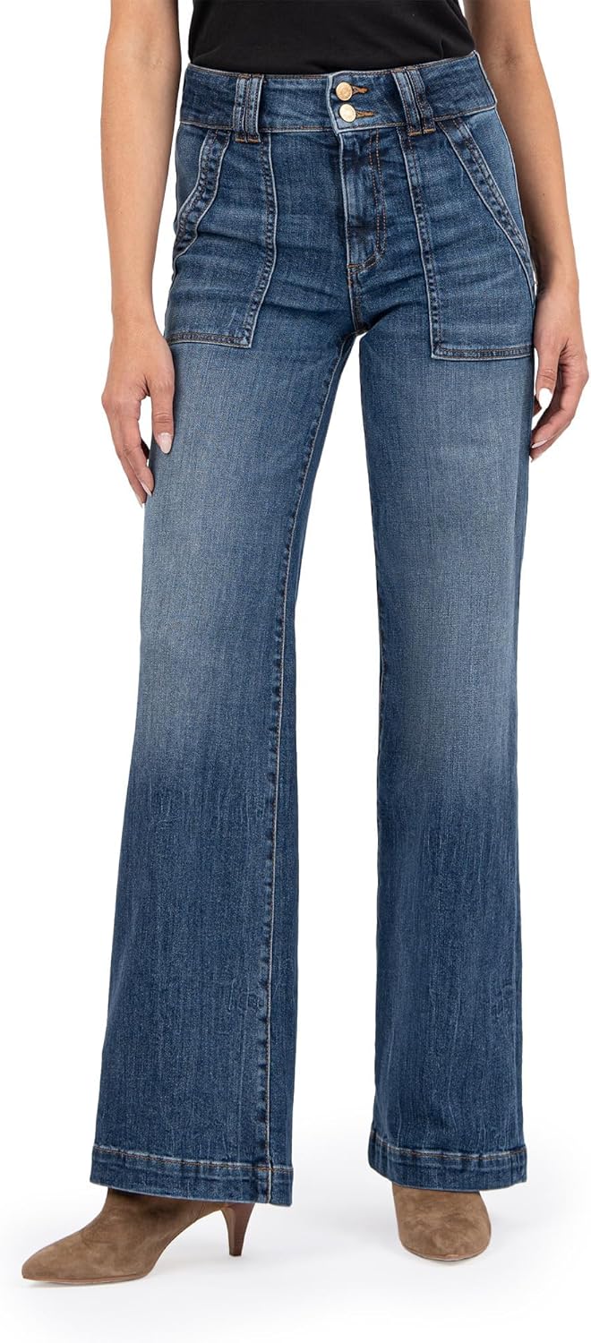 KUT from The Kloth Womens Jodi High-Rise Wide Leg -Porkchop Front Pockets