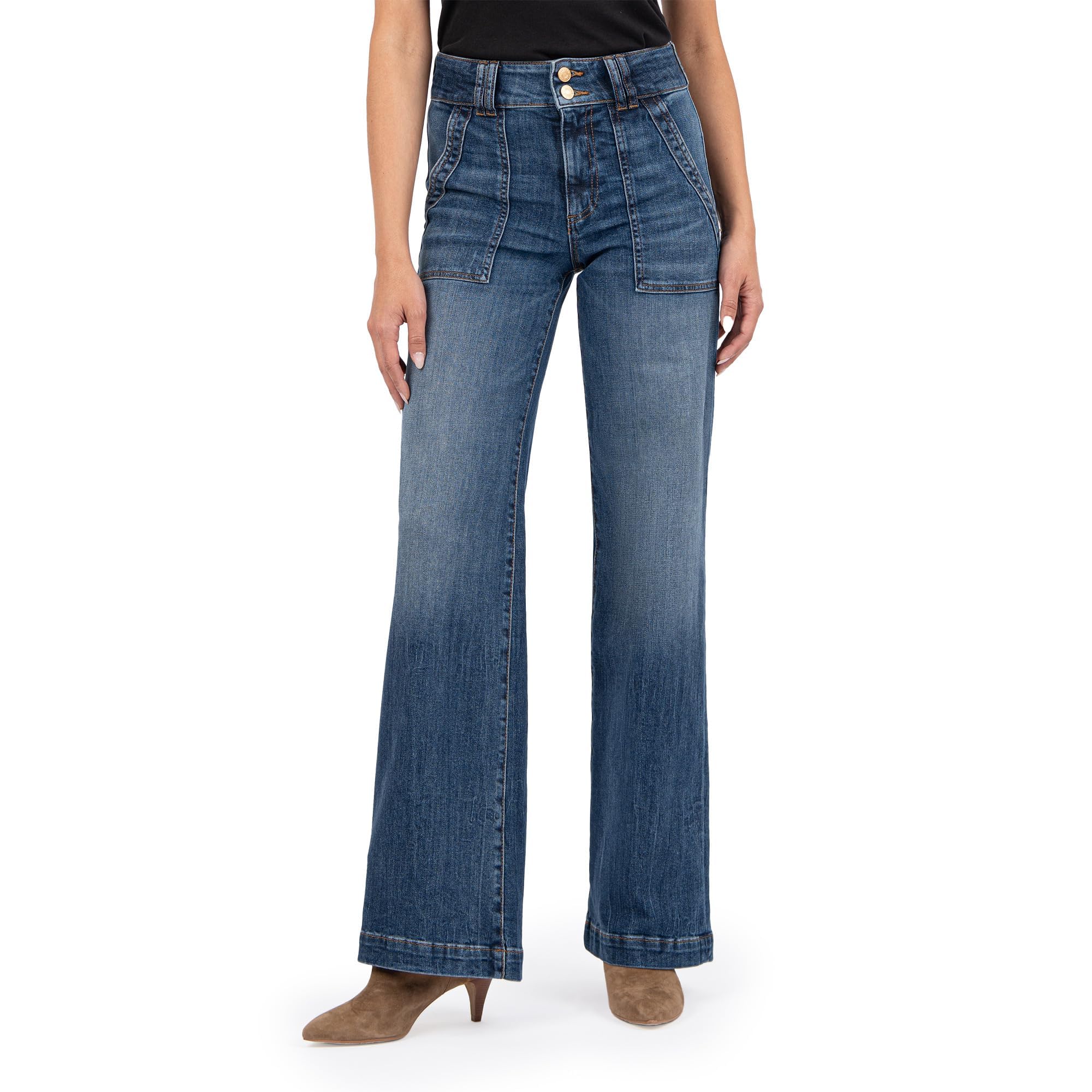 KUT from the Kloth Women's Jodi High-Rise Wide Leg -Porkchop Front Pockets