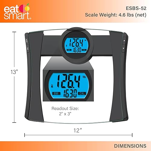 Miniatura 2 de Báscula de baño de 440libras EatSmart Precision CalPal Digital análisis de capacidad IMC y calorías ingeridas ESBS-52 Negro 1 1