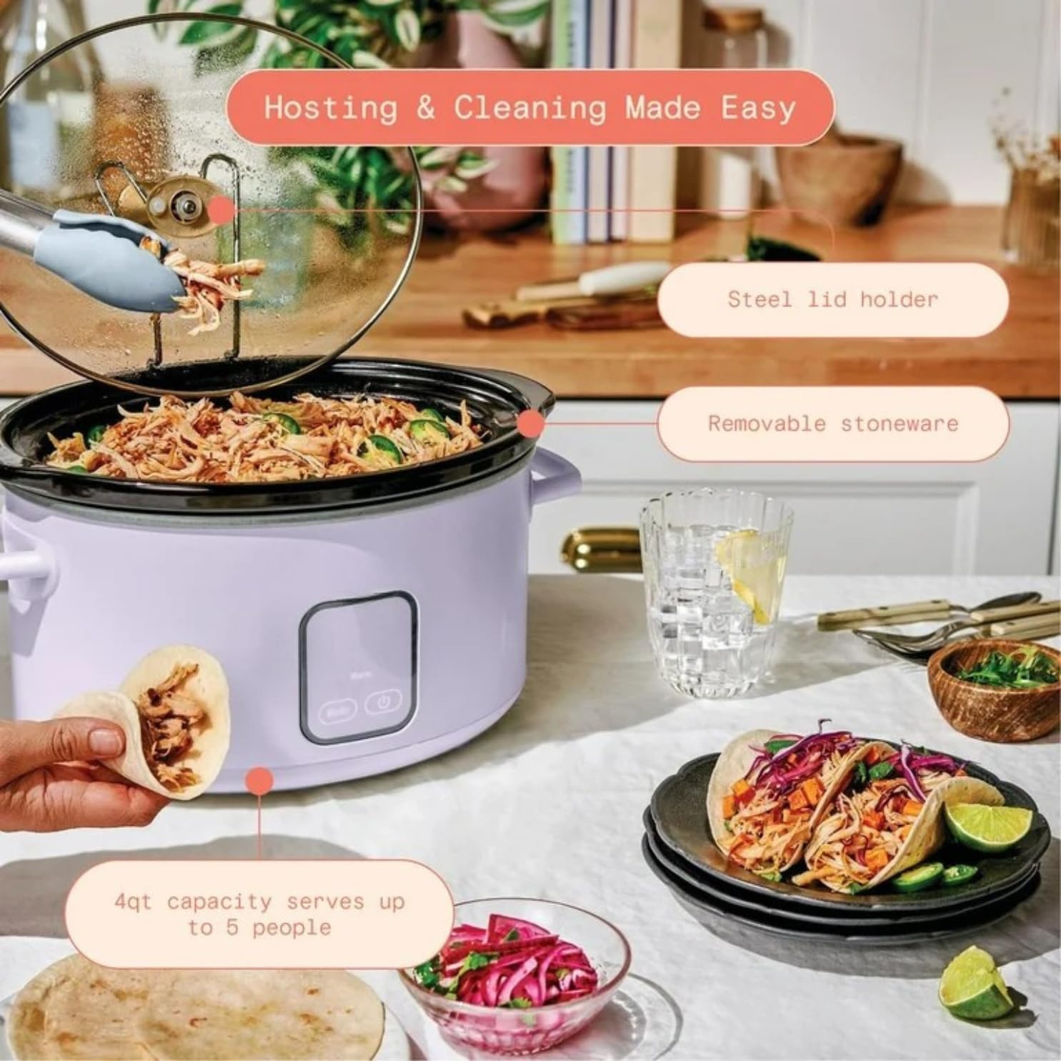 Programmable Slow Cooker 4-Quart with Touch-Activated Digital Display, Dishwasher-Safe Crock Pot, Digital Timer, Compact Design
