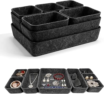 8 PCS Felt Desk Drawer Organizer Trays, 4 Sizes, Charcoal