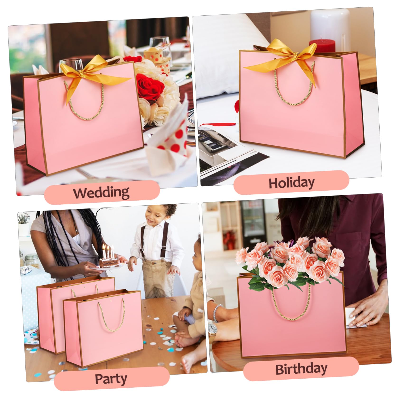 COLLBATH 10 Bolsas Decoradas Con Lazo Y Asas Bolsas De Papel De Gran Capacidad Para De Fiesta Para Envío