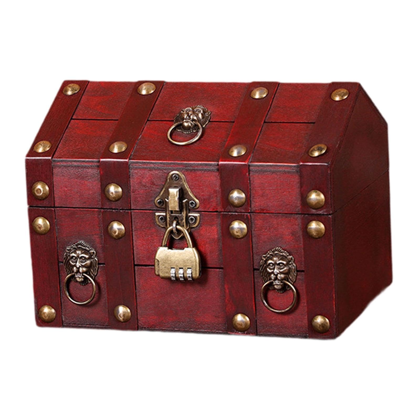 Lyla Pirate Treasure Chest with Combination Lock Wooden Creative Decorative Trunk Red-image-24