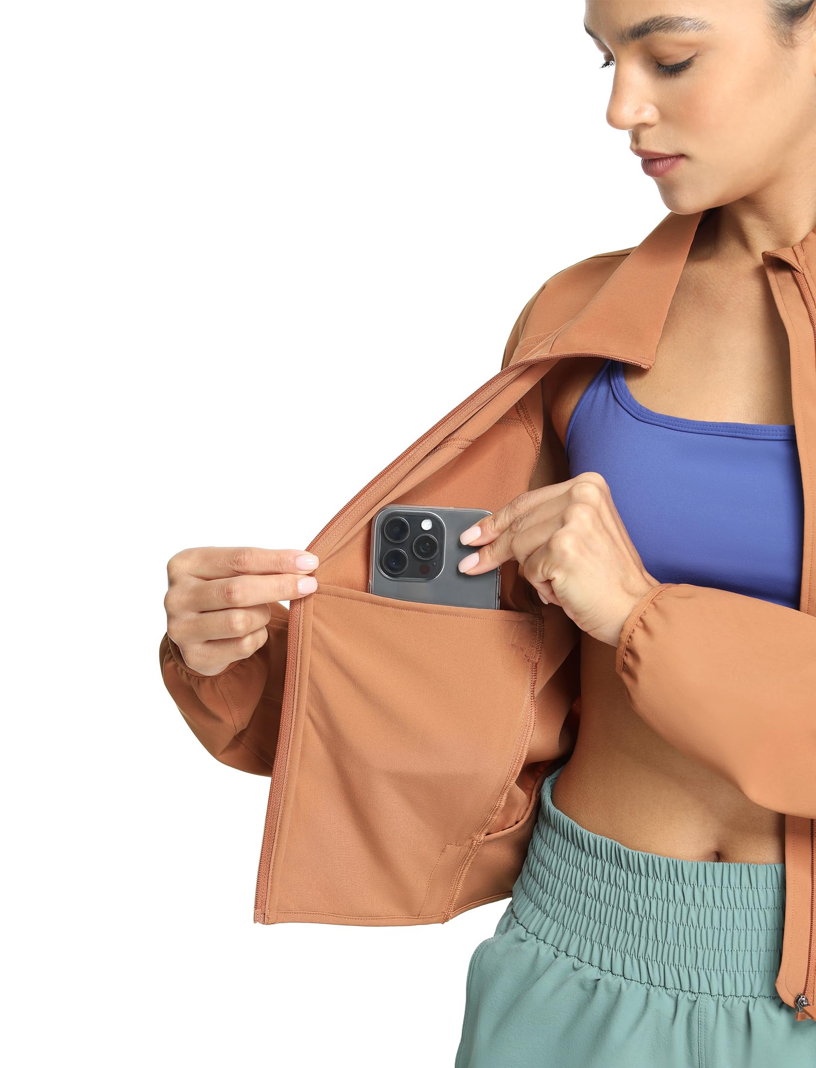icyzone Veste de course pour femme, protection solaire UPF 50+, fermeture éclair, veste de sport, de course, de randonnée, d'extérieur avec poches