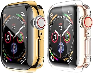 HANKN 2 Pack Screen Protector Case for Apple Watch Series 6 SE 5 4 Case 44mm, Soft TPU Full Coverage Shockproof iWatch Bumper Cover, Gold+Clear, 44mm