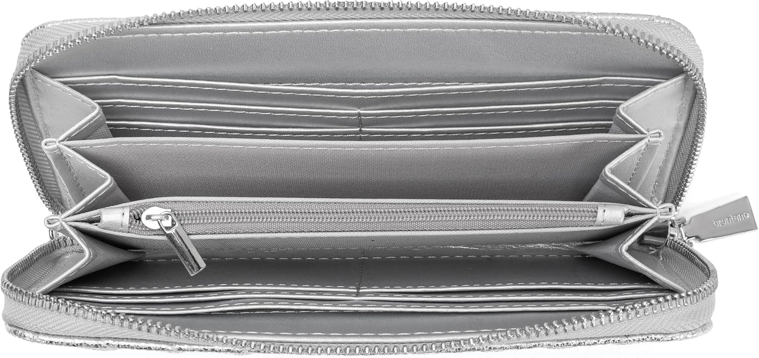 Brentano Vegan Leather Slim Single-Zipper Chevron Embroidered Wallet with Removable Wrist Strap