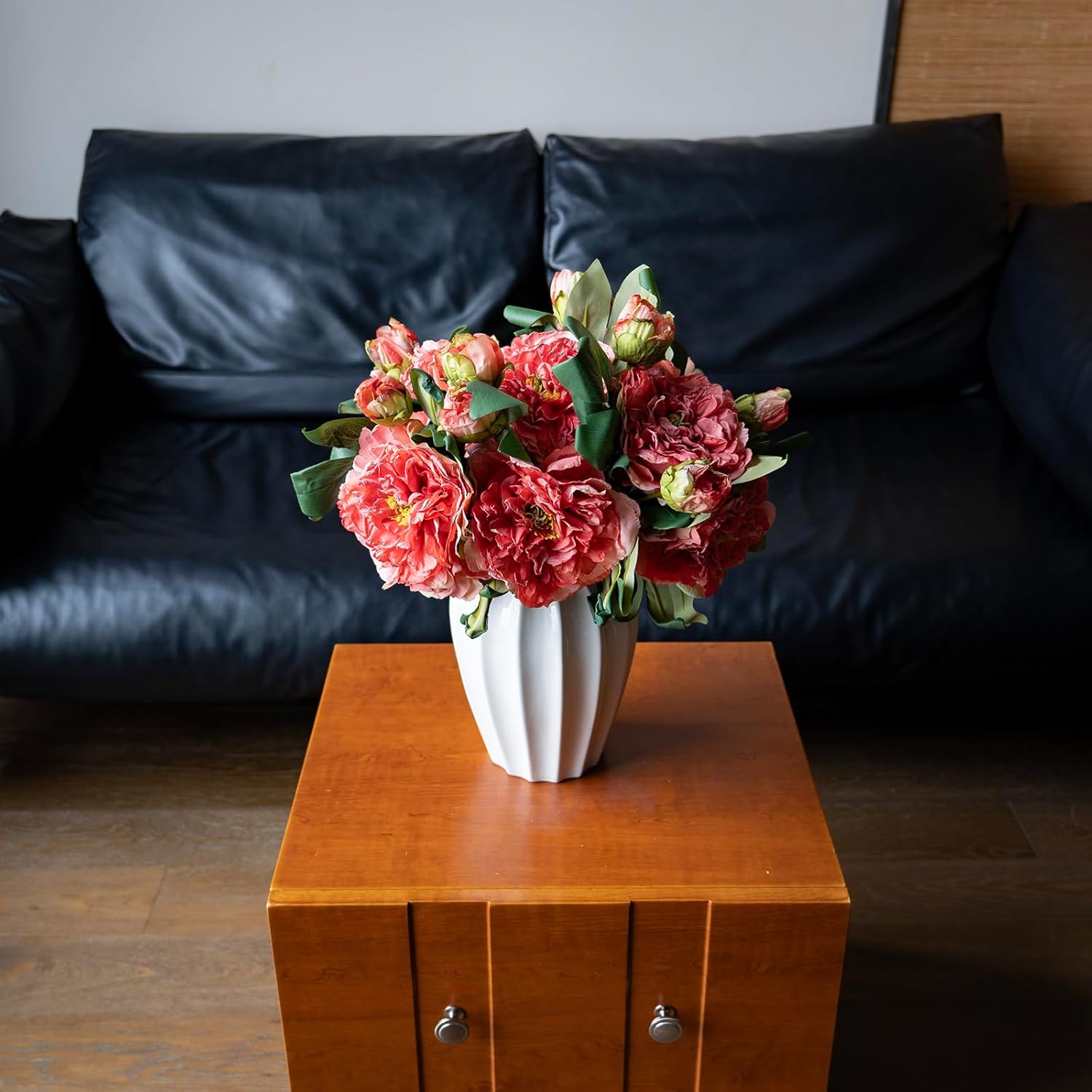 DUYONE Silk Peony Fake Flowers Large Long Stem Plants for Decoration Home Decor Living Room Artificial Flowers Decoration (Orange 4pcs)