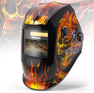 VILSIN K23-5022-HY True Color Auto Darkening Welding Helmet - Large View, 2 Sensors, Flames Design for TIG MIG Arc Welding