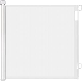 Retractable Stair Gate Extends up to 140cm Wide x 83cm Tall | One-Handed Operation | Safety Gate for Stairs, Doorways, Hallways & Outdoor Use (White)