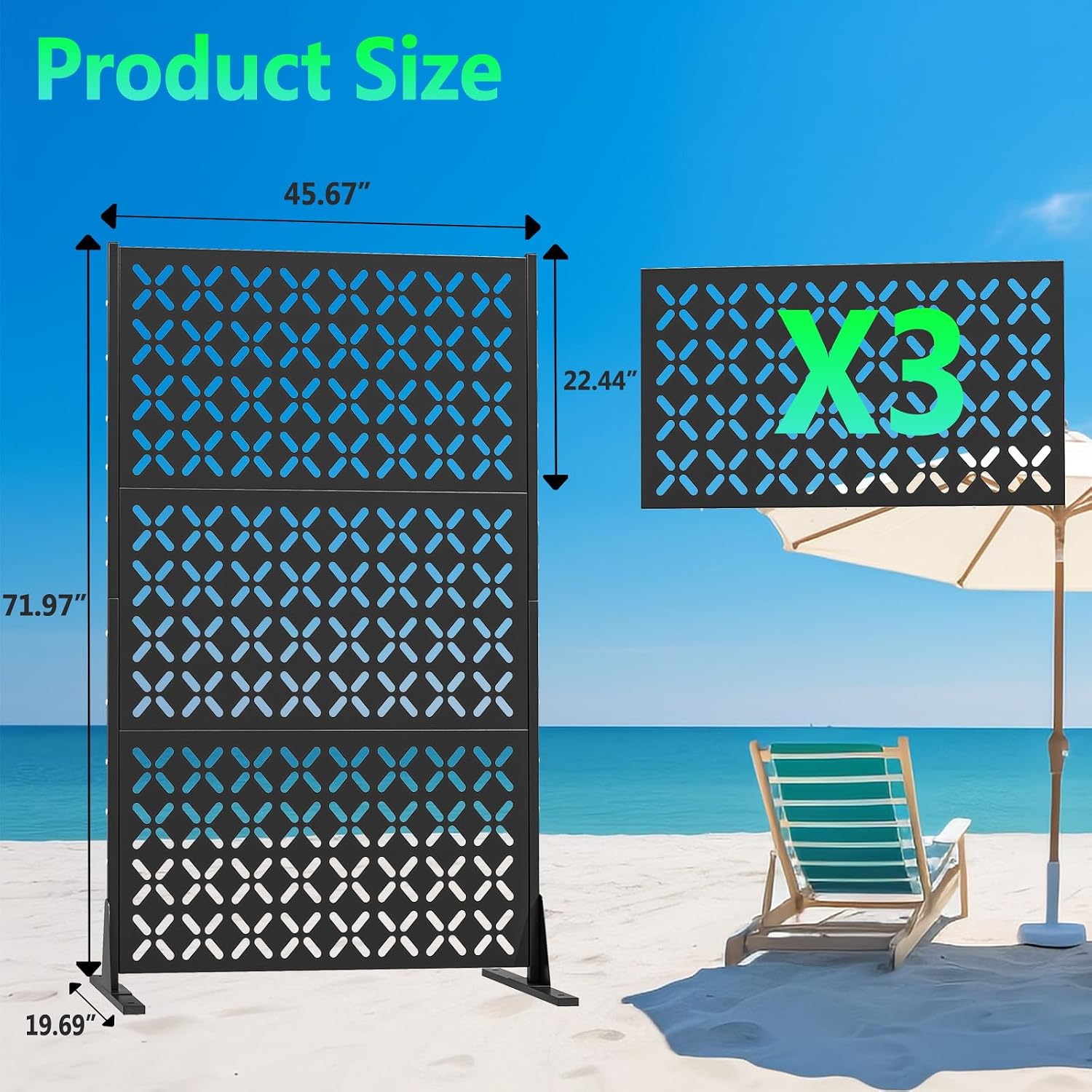 Metal Outdoor Privacy Screen Freestanding Privacy Screens,72" H x 46" W Patio Decorative Metal Fence Panels with Stand,Portable Divider Screens for Outside Deck,Balcony,Garden and Indoor-X