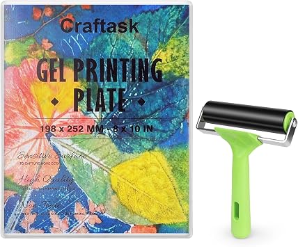Craftask Reusable Gel Printing Plate - 8" X 10" Gel Plate with Press Rubber Brayer Roller, Printmaking Supplies for Card Making, Arts and Crafts, Scrapbooking and Journaling