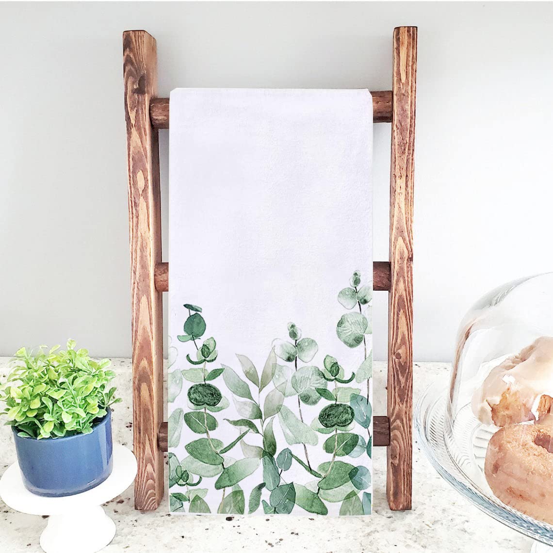 Juego de 2 paños de cocina de acuarela con hojas de eucalipto Home Sweet Home de 18 x 28 pulgadas, paños de cocina de verano para cocinar y hornear