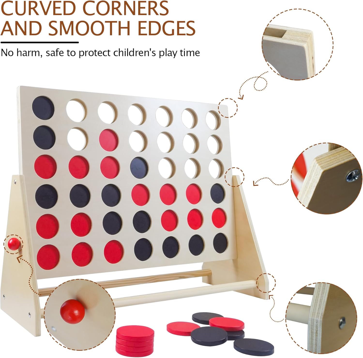 GOTHINK Giant Wooden 4 in A Row Game Includes 42 Pcs Dics, Large Size Four in a Row Game 2Ft 4-in-a-Row Connect Games - Fun Indoor and Outdoor Board Games for Teens and Adults