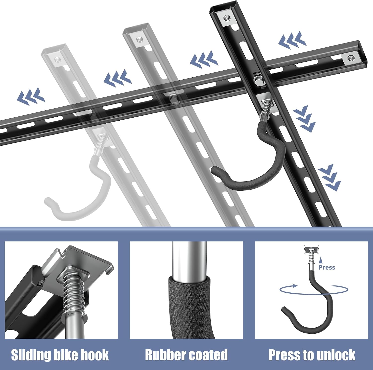 WALMANN Garage Ceiling Bike Rack, Adjustable Overhead Bicycle Storage System – Stores 4 Bikes Horizontally or 8 Bikes Vertically, Ceiling-Mount Bike Hanger for Road & Mountain Bikes