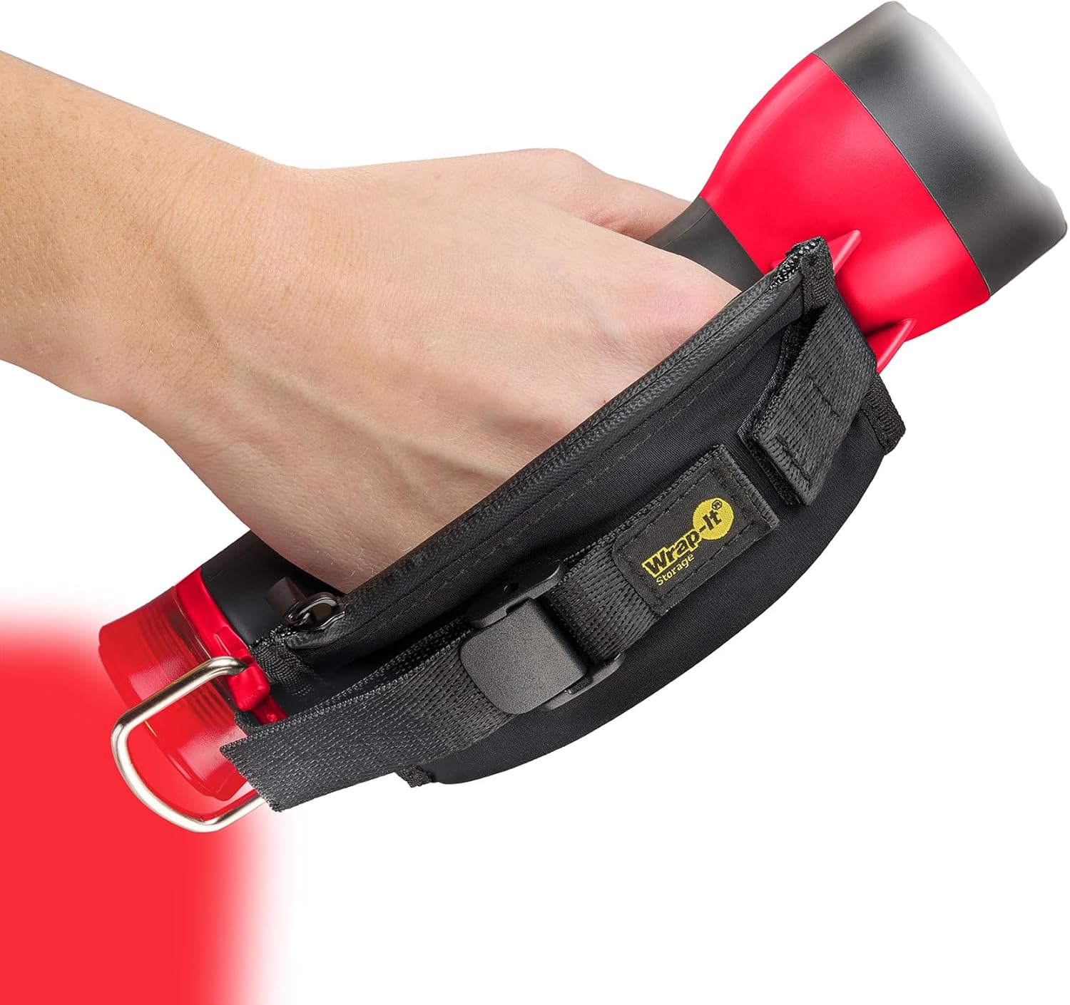 Wrap-It Storage Firefly Flashlight Ruby Red - Battery Powered Flashlight with Flashing Safety Lights for Walkers at Night with Wrist Strap and Pouch for Dog Walking Accessories