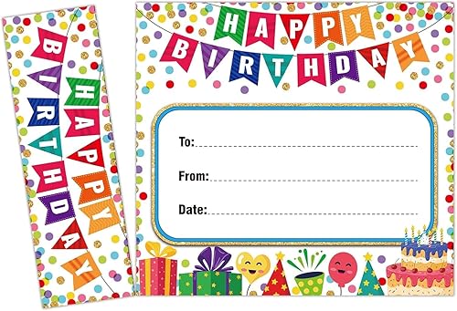 FaCraft Marcapáginas de cumpleaños para estudiantes, 36 piezas de cupcakes de confeti certificados de cumpleaños para niños, marcadores de aula,