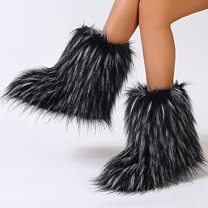 Popchrio Women’s Faux Fur Mid-Calf Boots – Warm Winter Snow Boots With Plush Surface & Non-Slip Sole - View #4