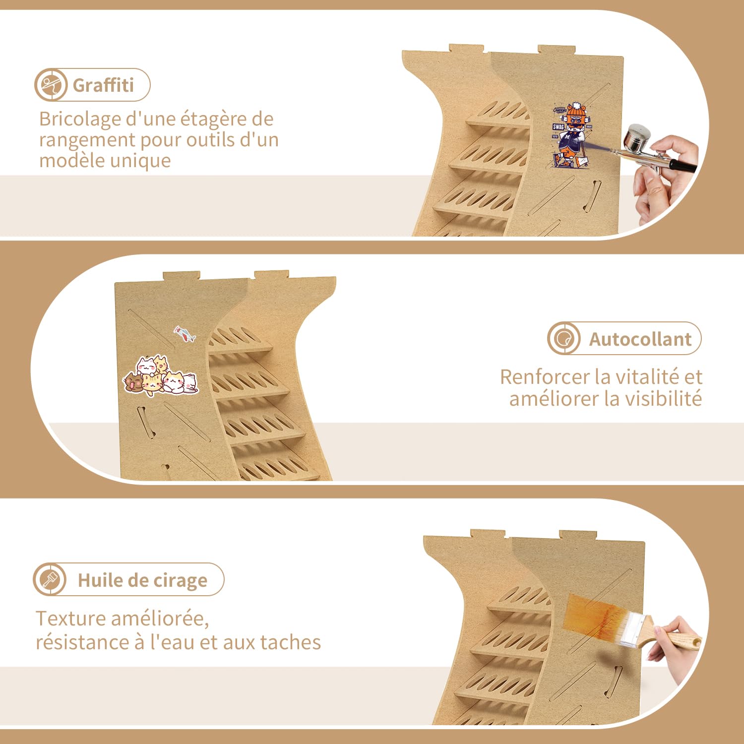Organisateur de peinture pour modélisme en bois, support de peinture en MDF pour 35 bouteilles, pour l'artisanat adapté à Tamiya/Vallejo/Citadel, GK11