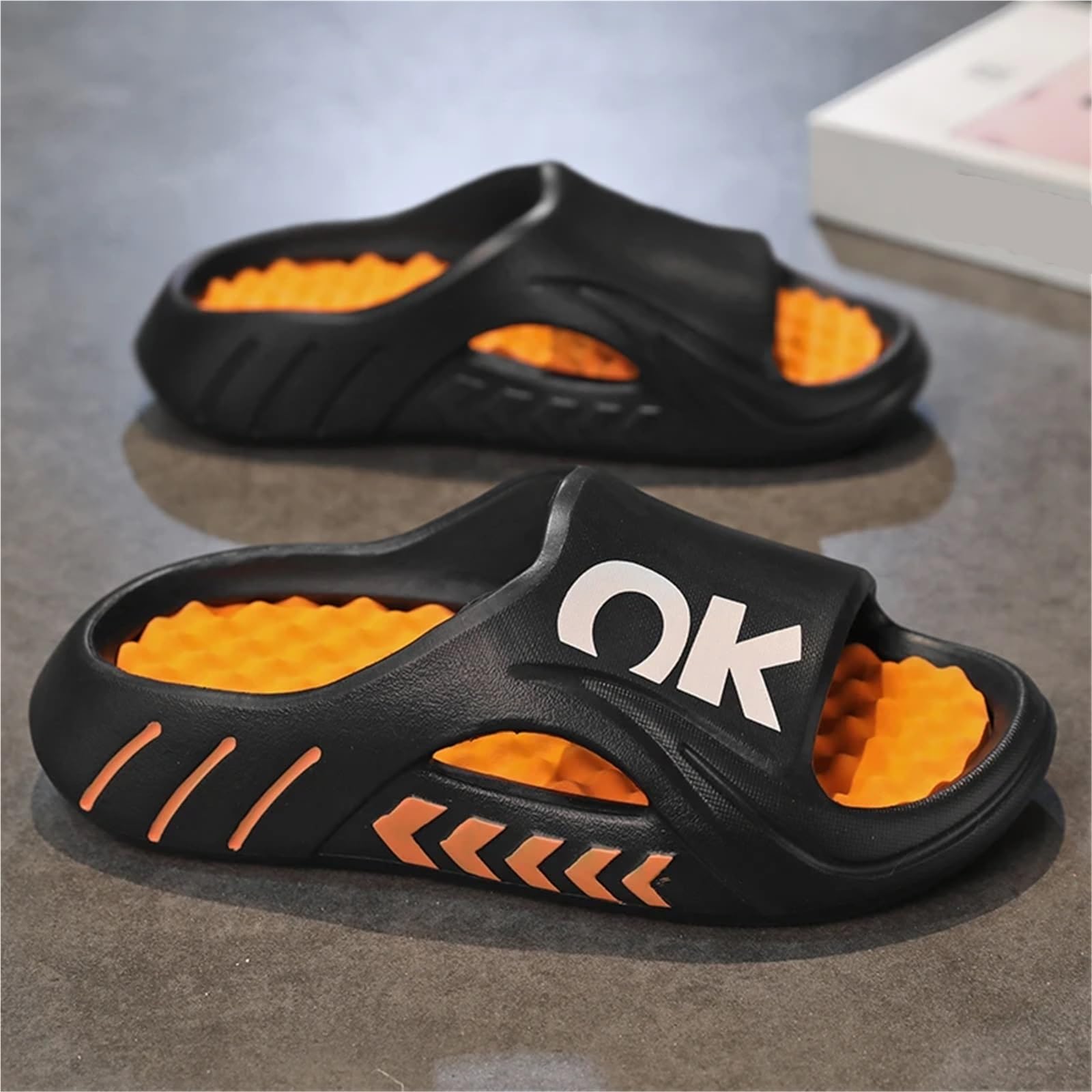 Sommer Männer Massage Hausschuhe Indoor Outdoor Sandalen Strand Casual Schuhe Weiche Sohle Slides Flip-flops Herren Große Größe(Khaki,40-41)