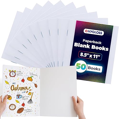 Miniatura 12 de Hygloss Libros en blanco de 8.5 x 11 pulgadas, paquete de 10 unidades, tapa blanda de papel kraft para dibujar y escribir, libros vacíos