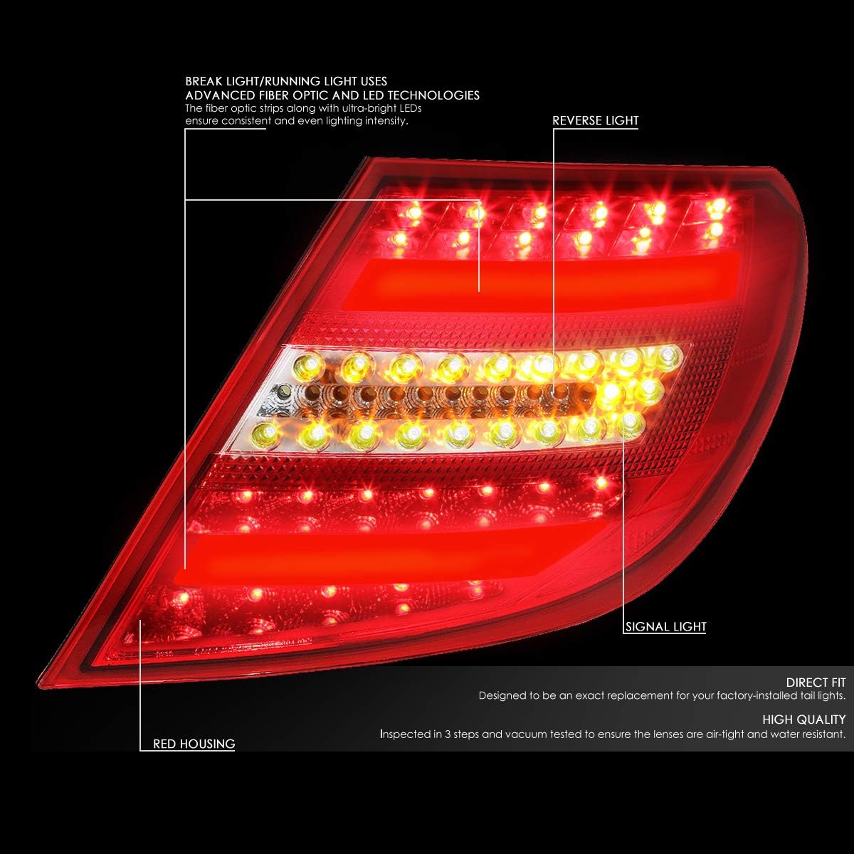 Auto Dynasty Full LED Tail Light Compatible with 12-14 Mercedes-Benz Facelifted W204 C-Class AMG, 3D LED Rear Tail Brake with Corner Signal Light, Red Clear Lens