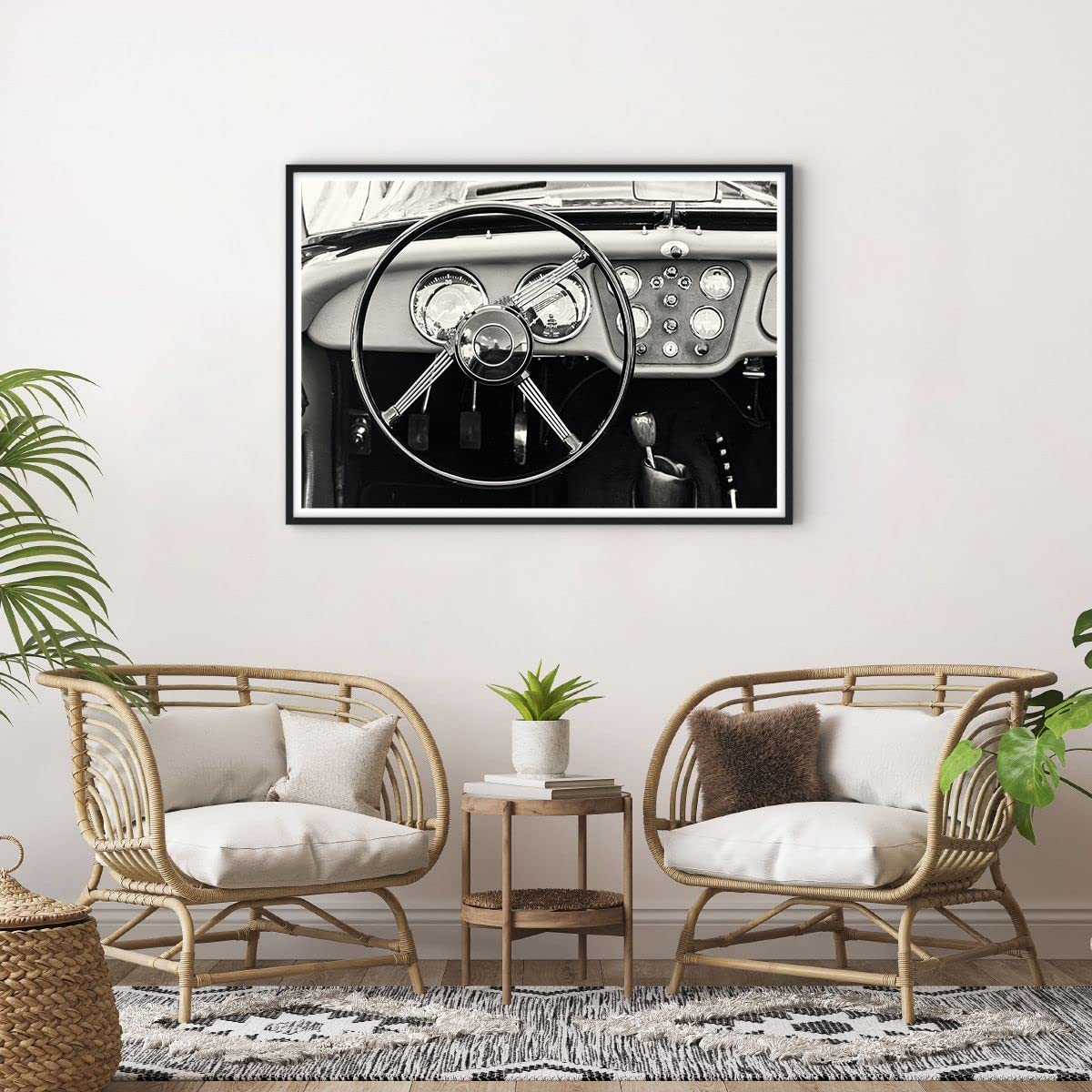 Affiche Déco Murale 50x40cm Volant De Voiture Vintage Noir Et Blanc - Marque ARTTOR