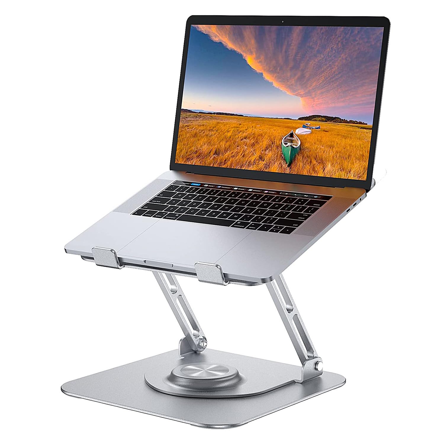 Laptop Stand Adjustable Laptop Stand for Desk Ergonomic Sitting with 360°Rotating Base Foldable Rotating Computer Riser Portable Home Office Desk Computer Stand (Silver)
