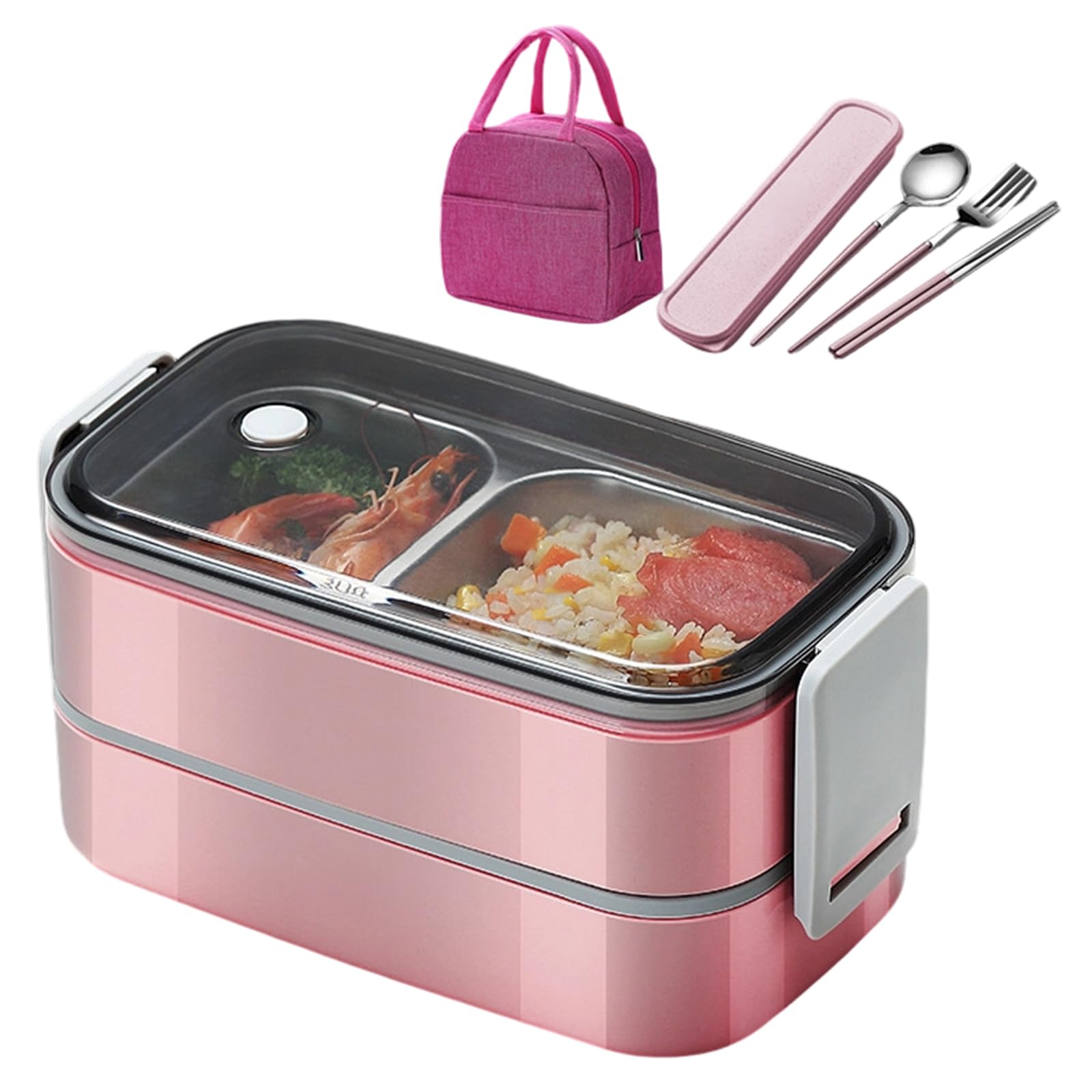Jazuaiao A Leak-Resistant Lunch Meal Set, Stainless Steel Food Container, Double Layer Design, Carry Bag, School Routine, Daily Food Tin Portable Packed Meal Organizer Lunch