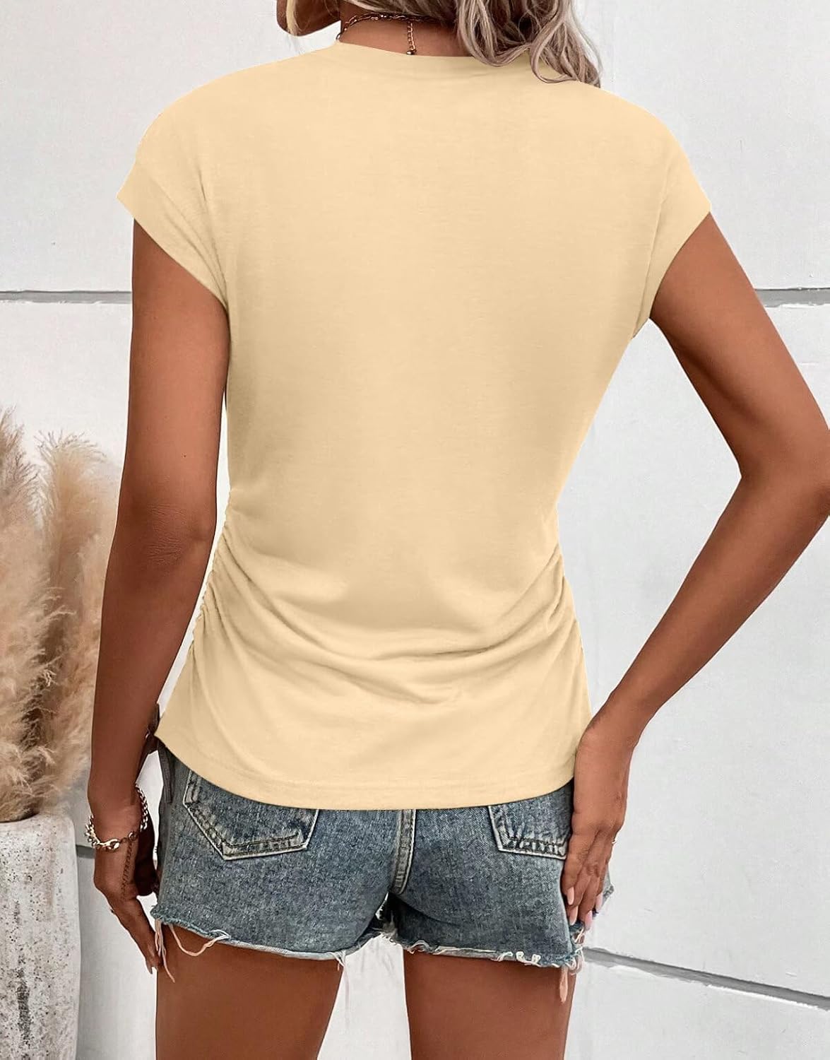 Bliwov Womens Summer Tops Business Casual Cap Sleeve V Neck T Shirts Trendy Outfits Beach Vacation Clothes Fashion Blouses - Image 2