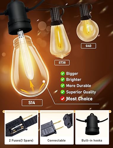 Miniatura 5 de GOOTHY Cadena de luces LED de 30 pies con 10 bombillas inastillables para patio al aire libre, jardín, decoración de bistró
