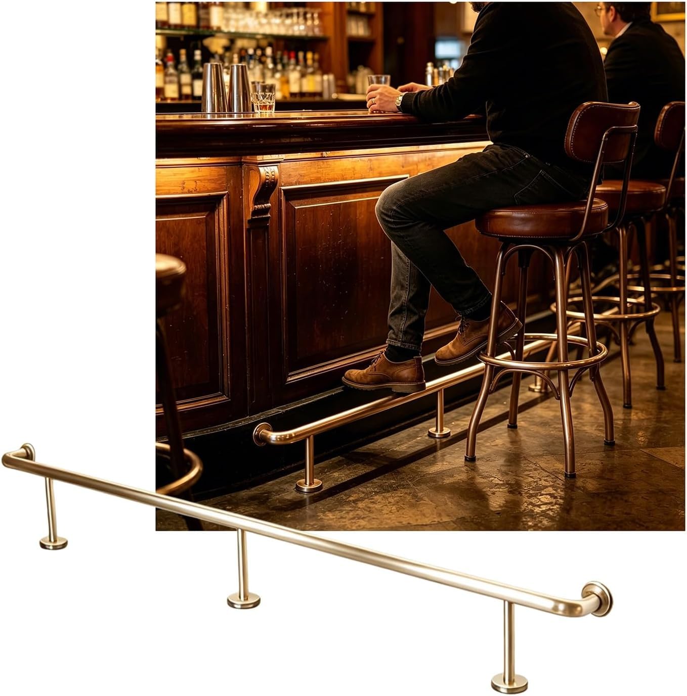 Epano Champagne Gold Lxxw Bar Foot Rail Bar Foot Rail Kit For Indoor, Brackets For Restaurant Kitchen Library Reception Desk(,2.0M/6.56Ft)