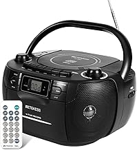 Retekess TR621 CD Player Boombox, Cassette Tape Player AM FM Radio, Stereo Sound, USB and TF Card Playback with Remote Con...