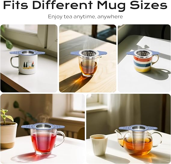 Tea Strainer for Loose Tea, 304 Stainless Steel Tea Infuser Basket with Dual Silicone Handles & Lid, Tea Filter Fine Mesh, Tea Strainers for Loose Tea, Tea Diffusers