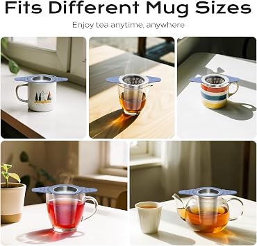 Tea Strainer for Loose Tea, 304 Stainless Steel Tea Infuser Basket with Dual Silicone Handles & Lid, Tea Filter Fine Mesh, Tea Strainers for Loose Tea, Tea Diffusers