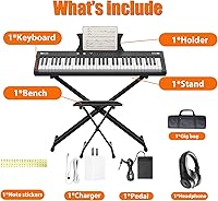Vista 8 de Teclado electrónico de 61 teclas, teclado de piano eléctrico portátil para principiantes/profesionales, pianos caseros con fuente de alimentación