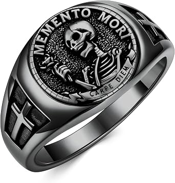 PELOVNY Memento Mori Ring 925 Sterling Silver Carpedium Skull Signet Ring for Men Stock Jewelry Stock Gift Uni, 9, Sterling Silver, No Gemstone