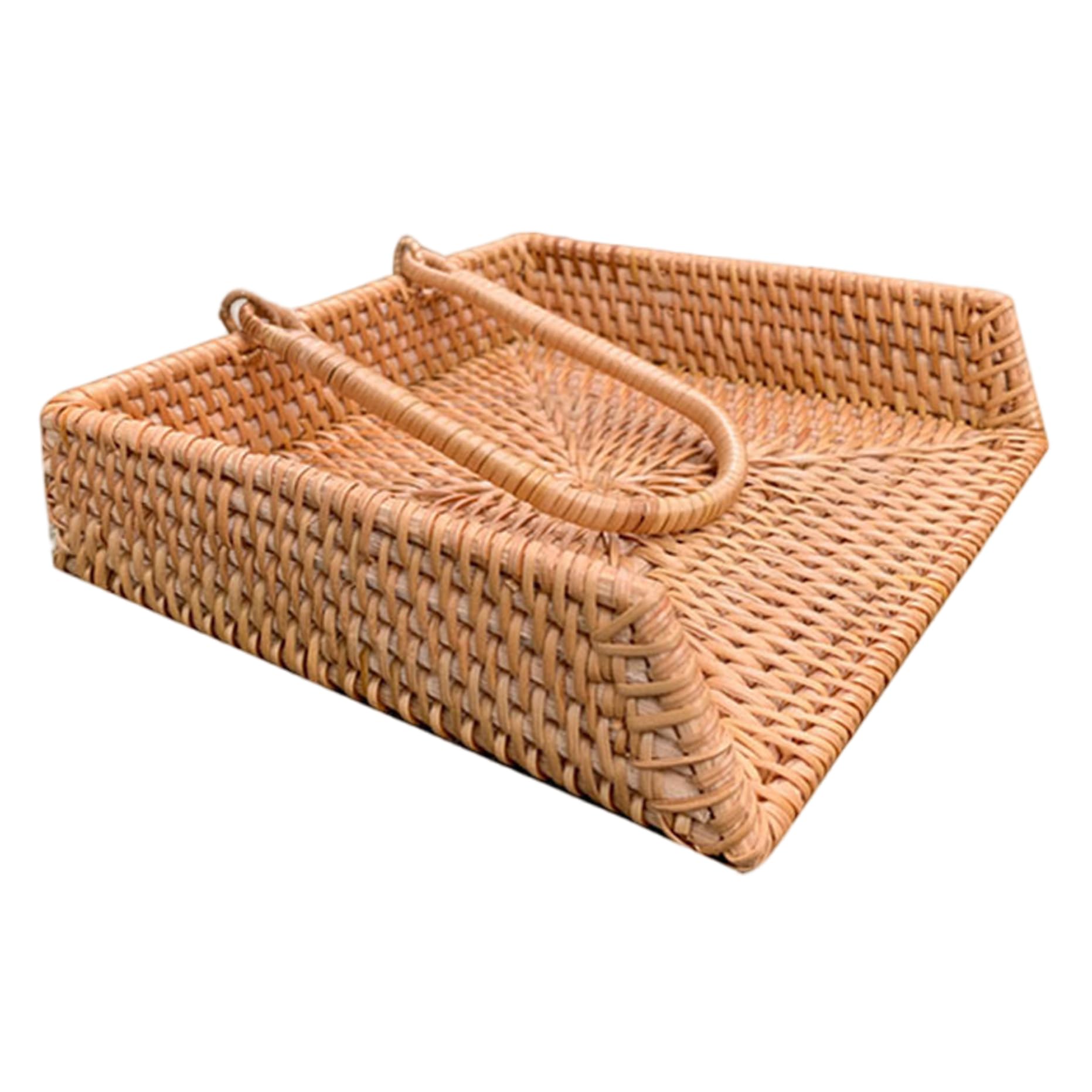 Xoeryoy Wicker Napkin Holder 7.5x7.5x2in Square 3 Edge Napkin Holder with Weighted Arm Decorative Tissue Dispenser for Dining Room, Restaurant