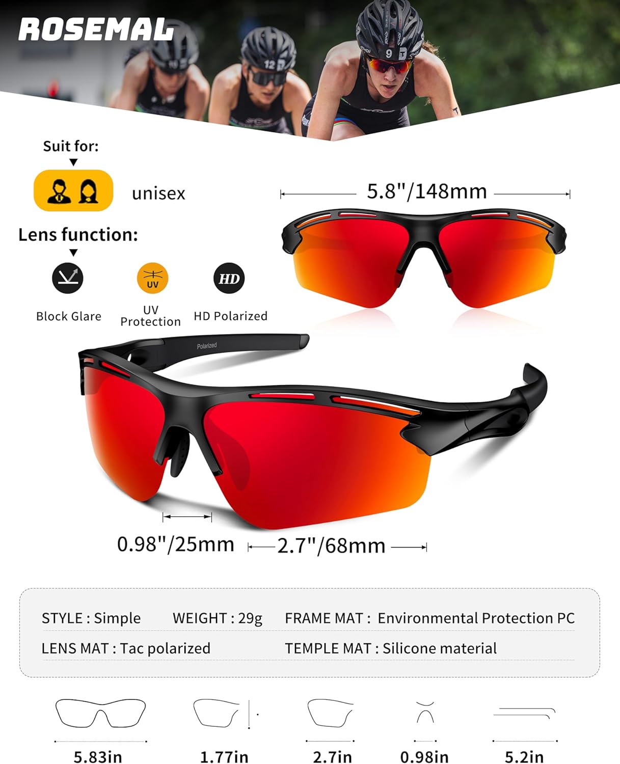 Polarized Sports Sunglasses for Men Women,UV400 Protection Sunglass for Running Cycling Fishing Hiking TR90 - Image 2