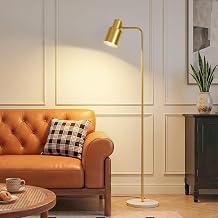 Modern Minimalist Gold Floor Lamp with Three Color Dimming Bulb | Adjustable Standing Reading Lamp for Living Room Bedroom Office, Sturdy Base with Felt Pad, Vintage Industrial Home Decor